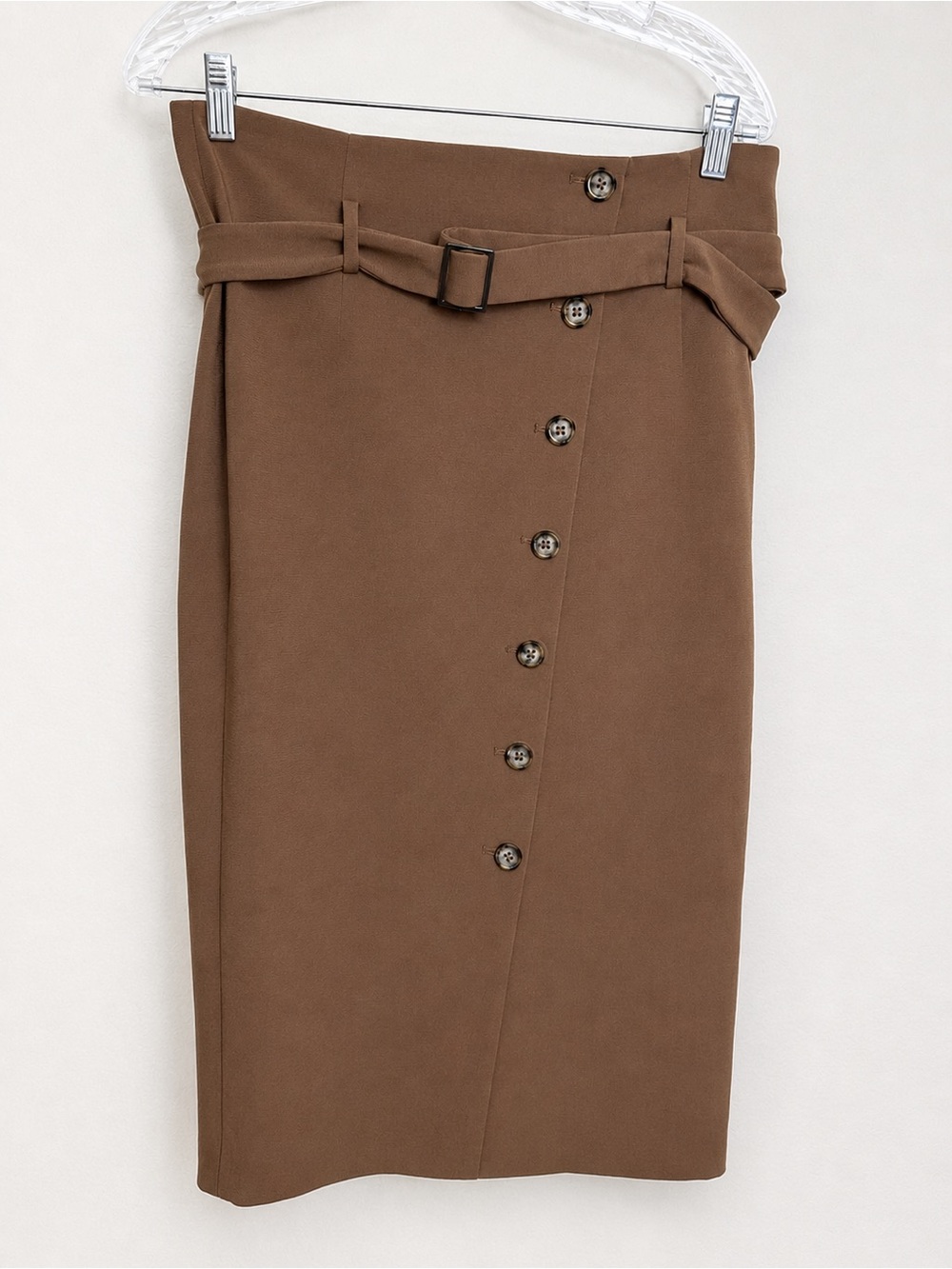 White House Black Market Brown Belted Button-Front Pencil Skirt